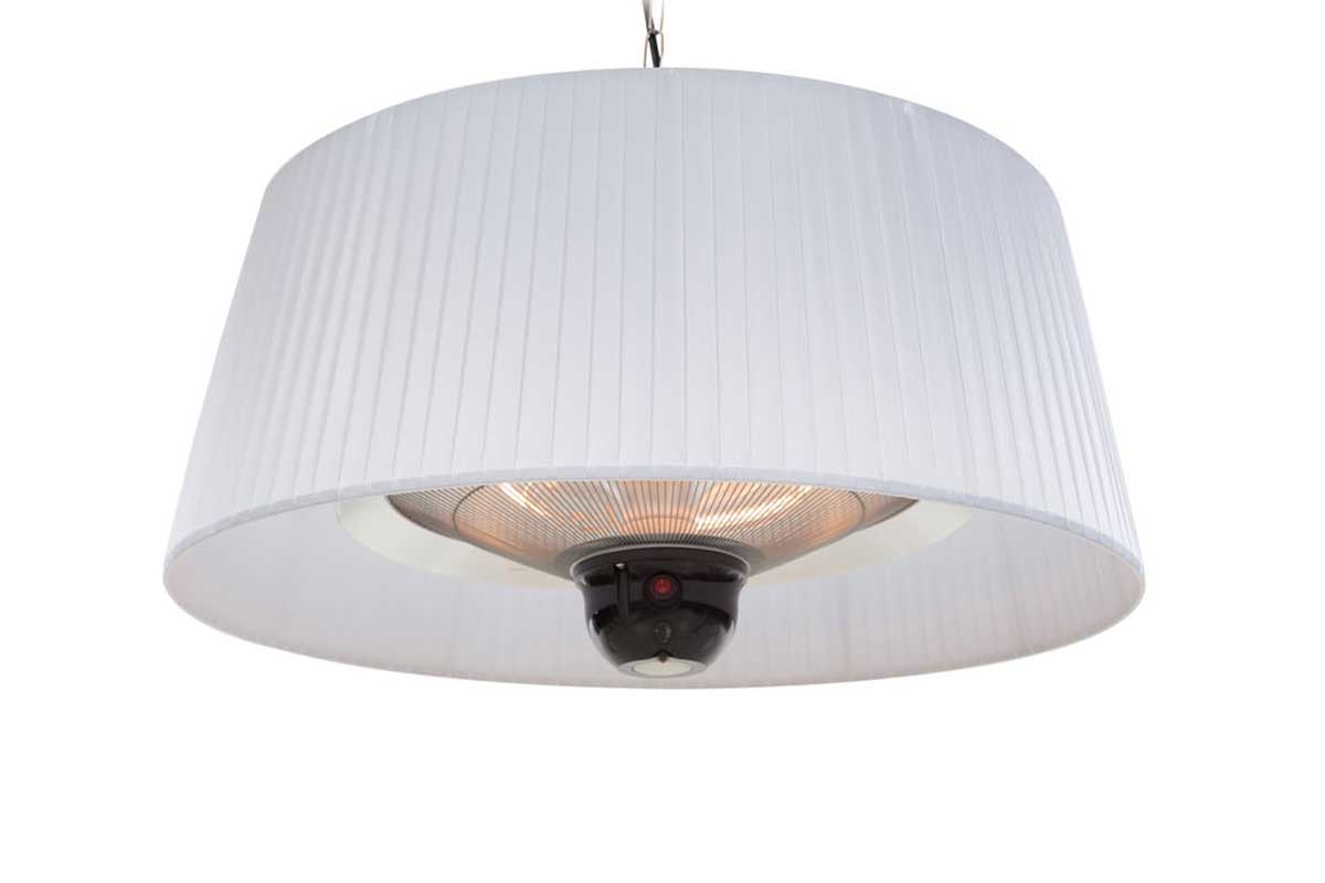 Sunred Artix Hanging White 1800 W piekarināmais infrasarkanais terases sildītājs ar LED apgaismojumu
